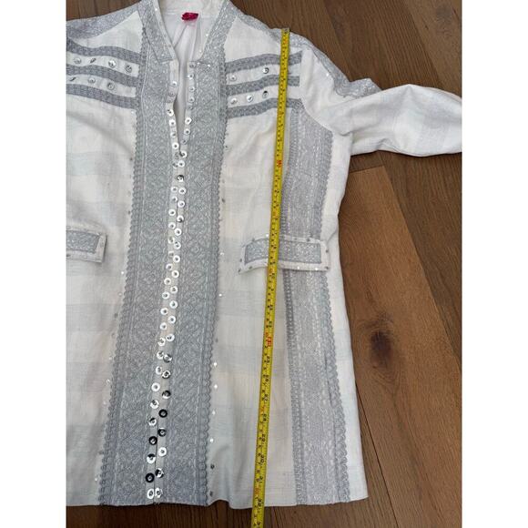 Vintage Sandy‎ Starkman White Silver Beaded Jacket Coat Embellished XL - Picture 10 of 10